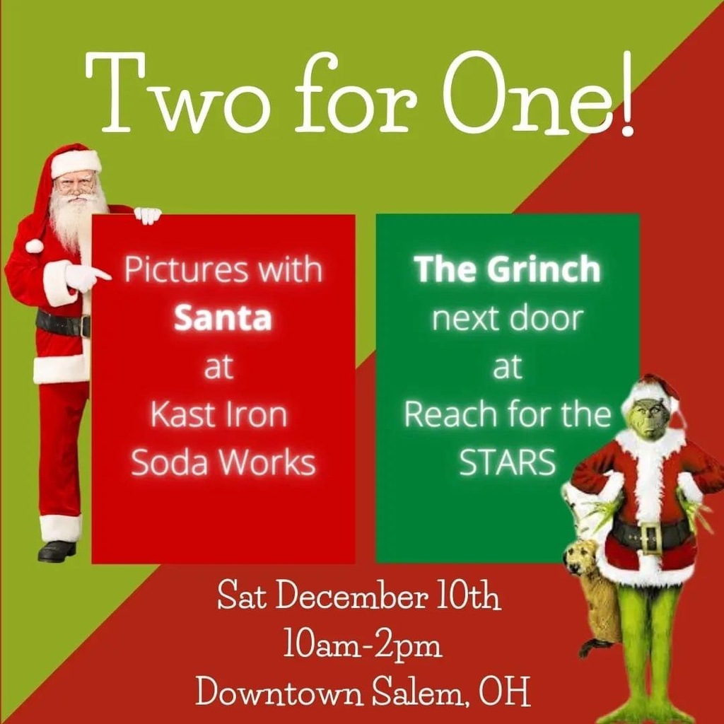 Pictures with Santa at Kast Iron Soda Works + the Grinch next door at Reach for the Stars